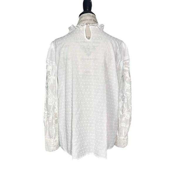 Sundance | Women | Ivory Prairie Farm Ruffled Lace Bib Collar Blouse | Sz Large - Picture 3 of 16
